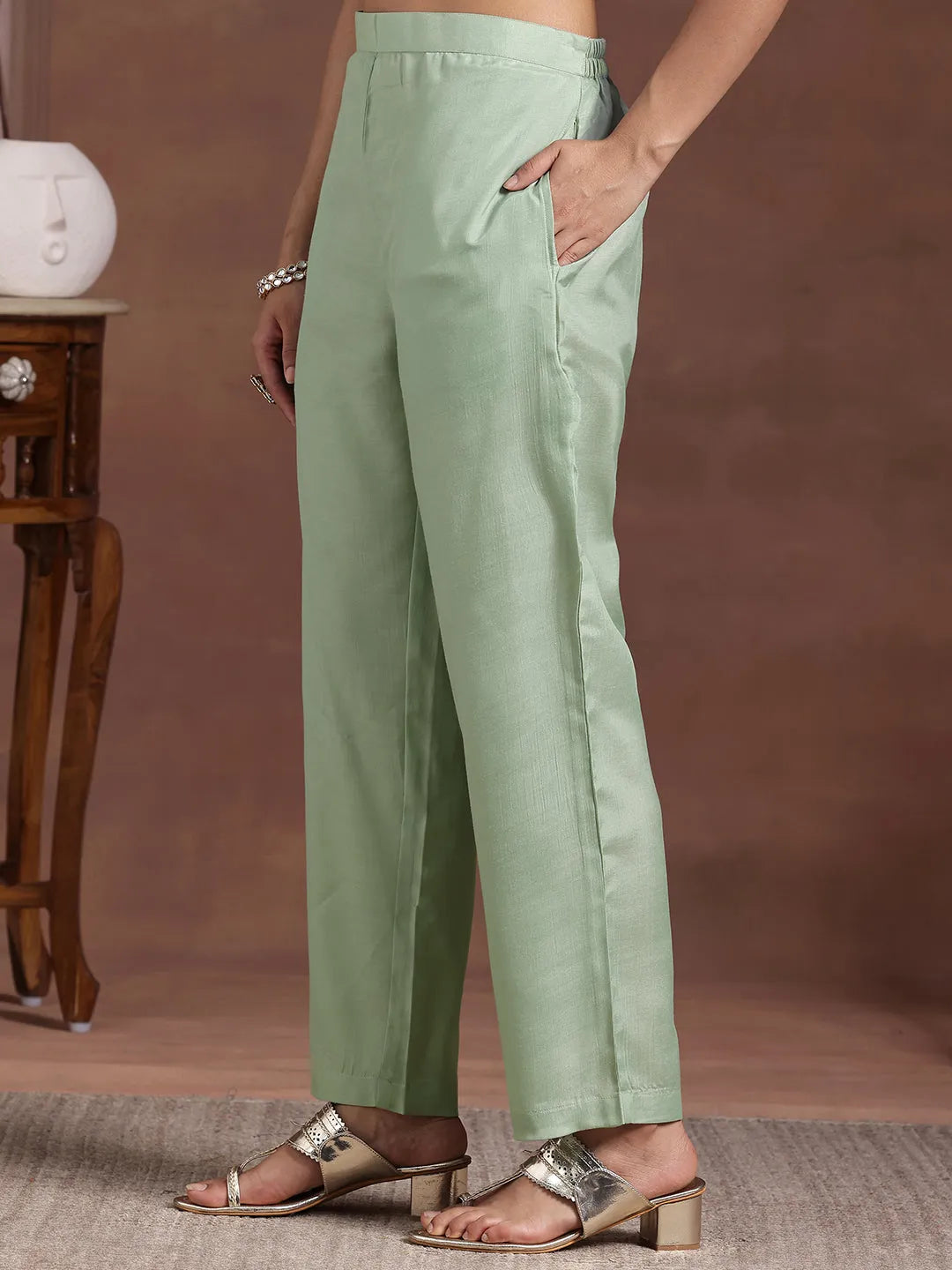  Green Printed Organza Straight Suit With Dupatta 