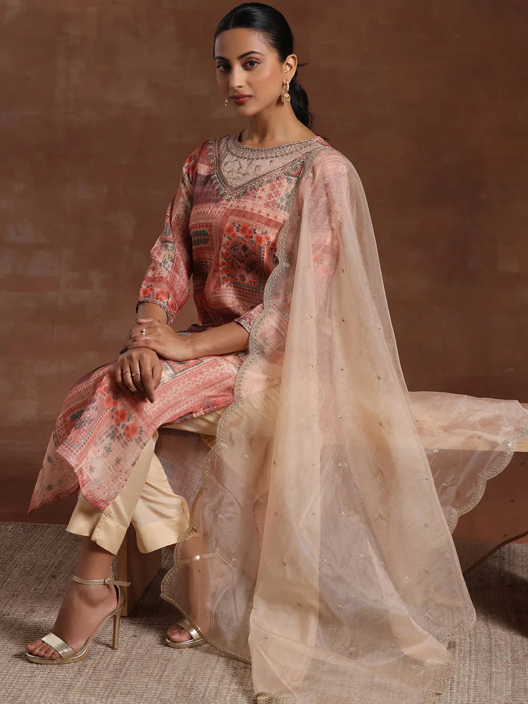 libas Peach Printed Organza Straight Suit With Dupatta-picture-22