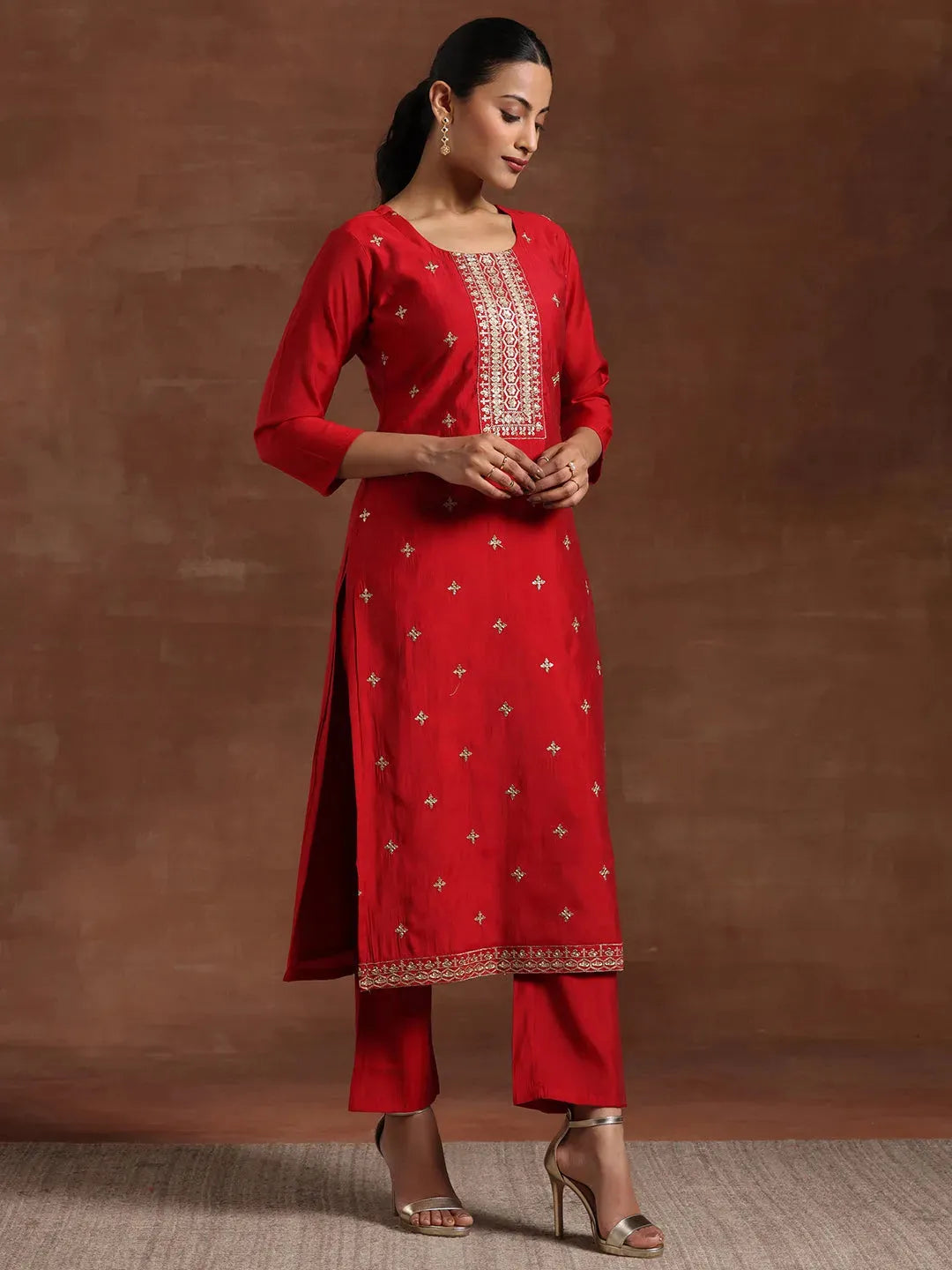  Maroon Self Design Silk Blend Straight Suit With Dupatta 