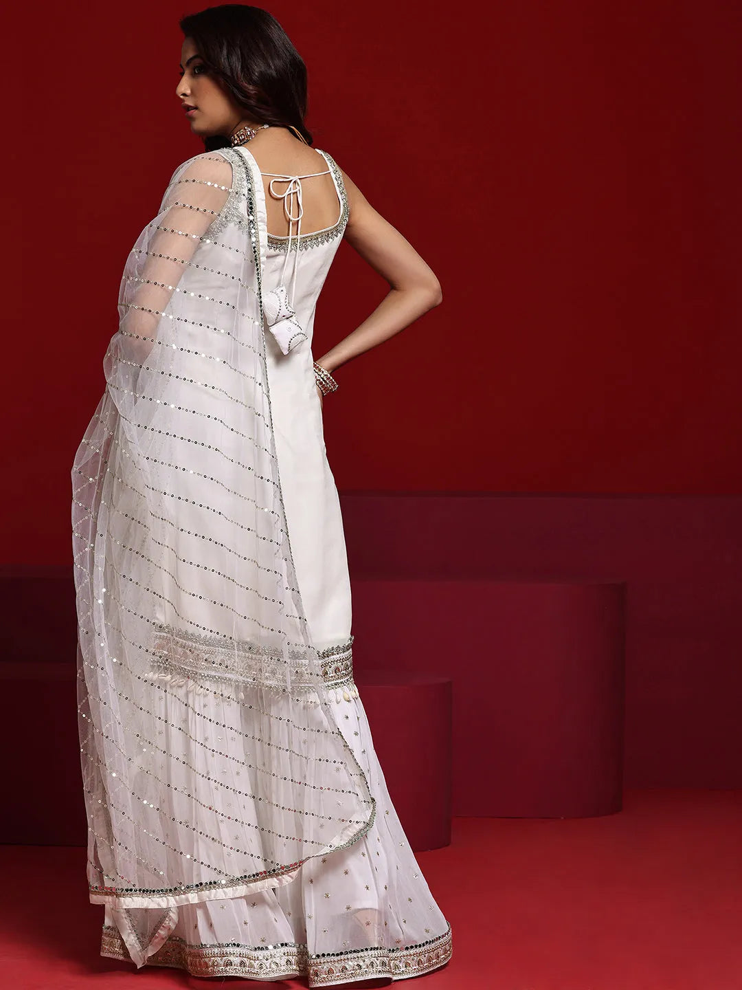  Libas Art White Embroidered Georgette Straight Suit With Dupatta 