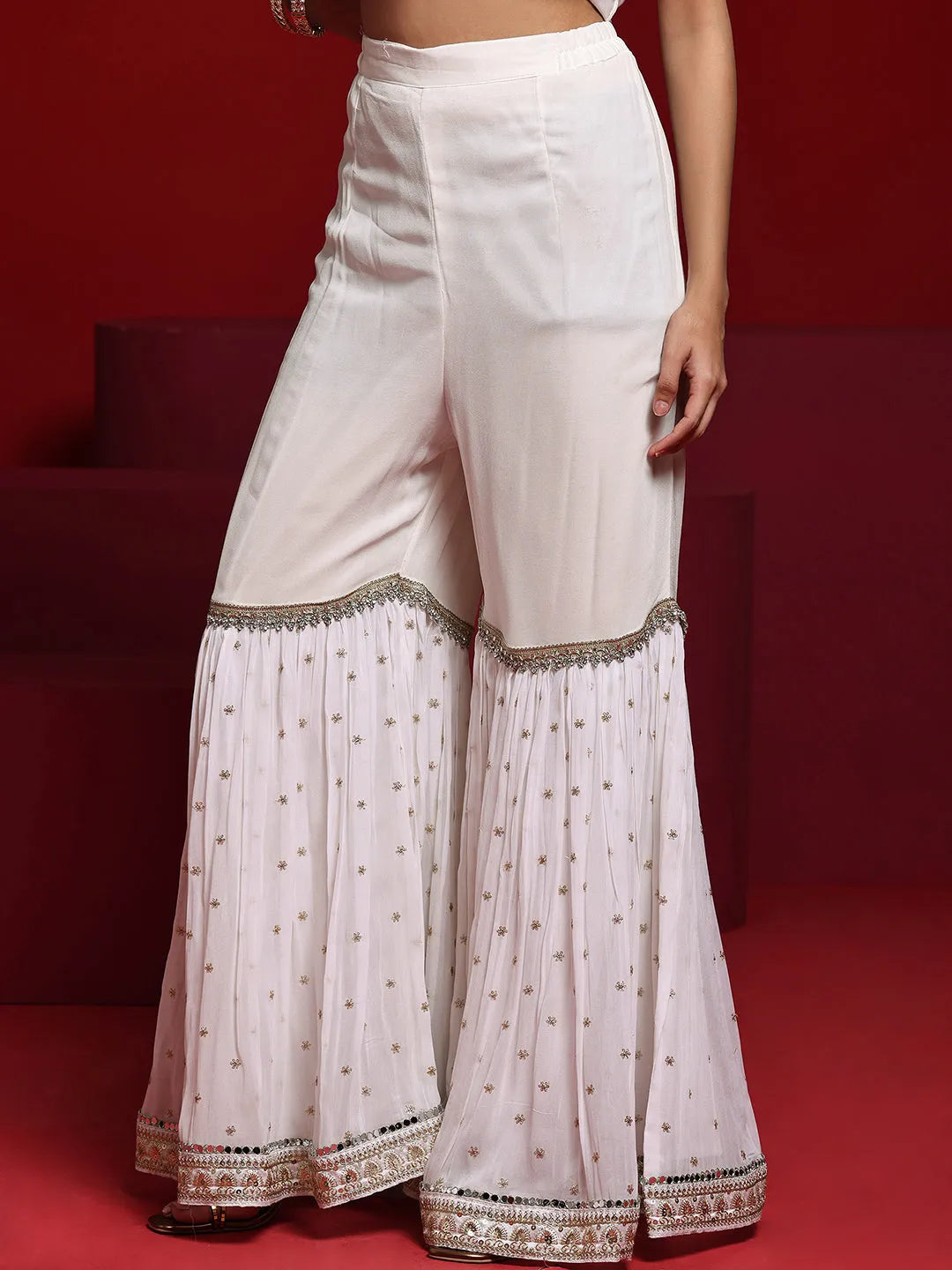  Libas Art White Embroidered Georgette Straight Suit With Dupatta 