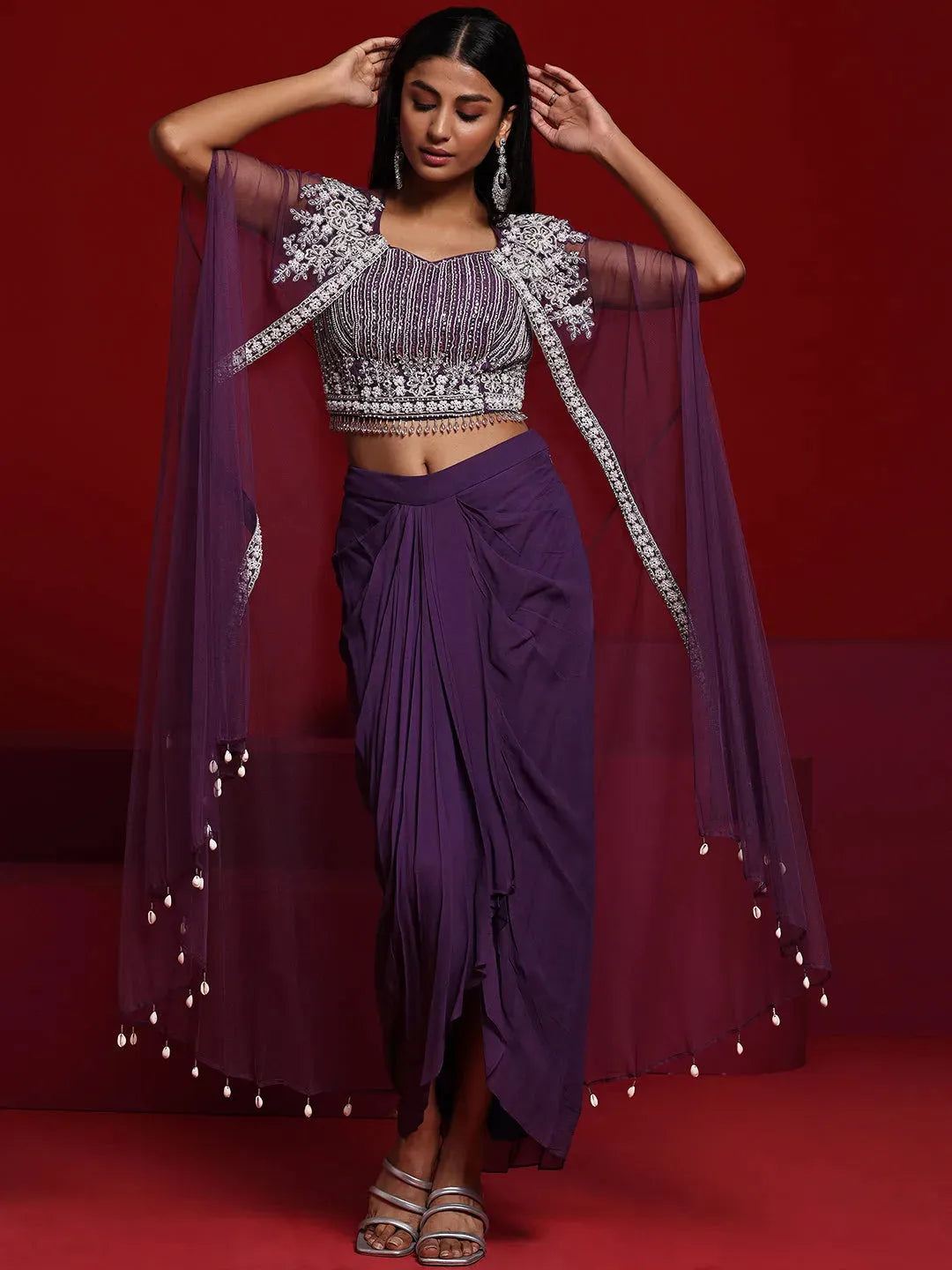  Libas Art Mauve Silk Blend Embellished Co-Ords 