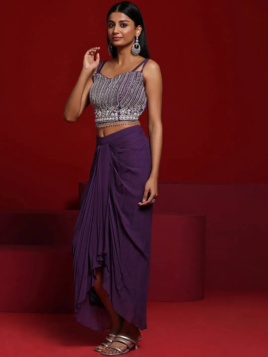 Libas Art Blue Printed Silk Blend Co-Ords