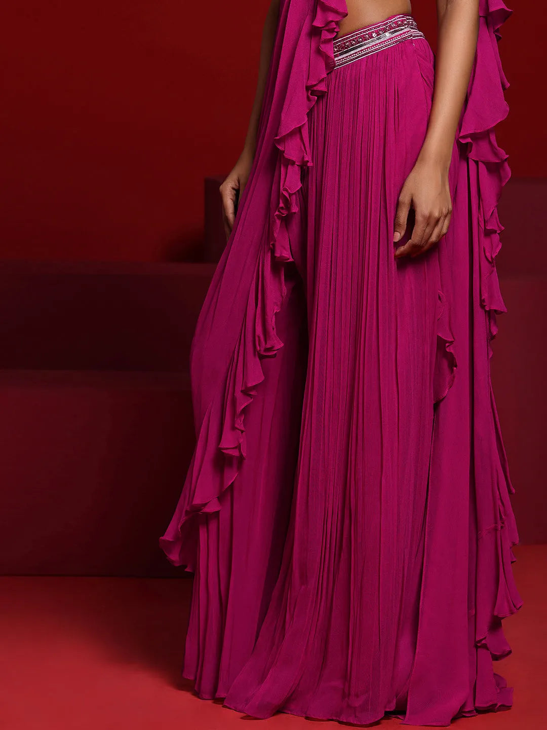  Libas Art Pink Embellished Silk Blend Palazzo Saree 