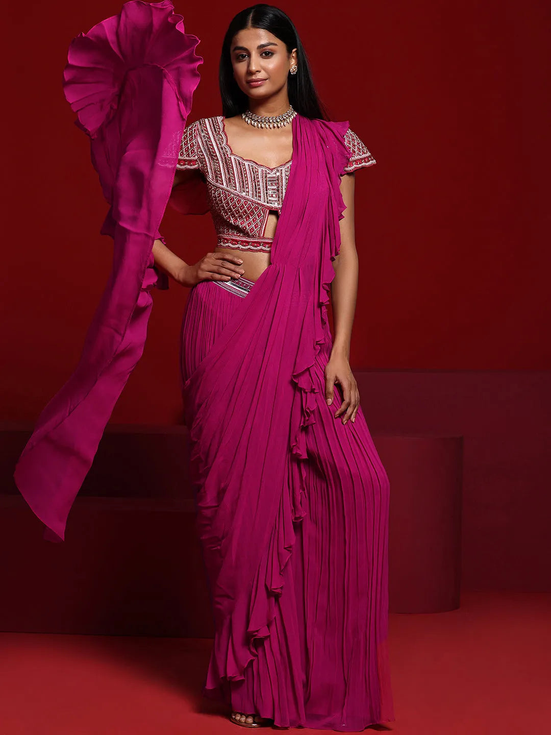  Libas Art Pink Embellished Silk Blend Palazzo Saree 