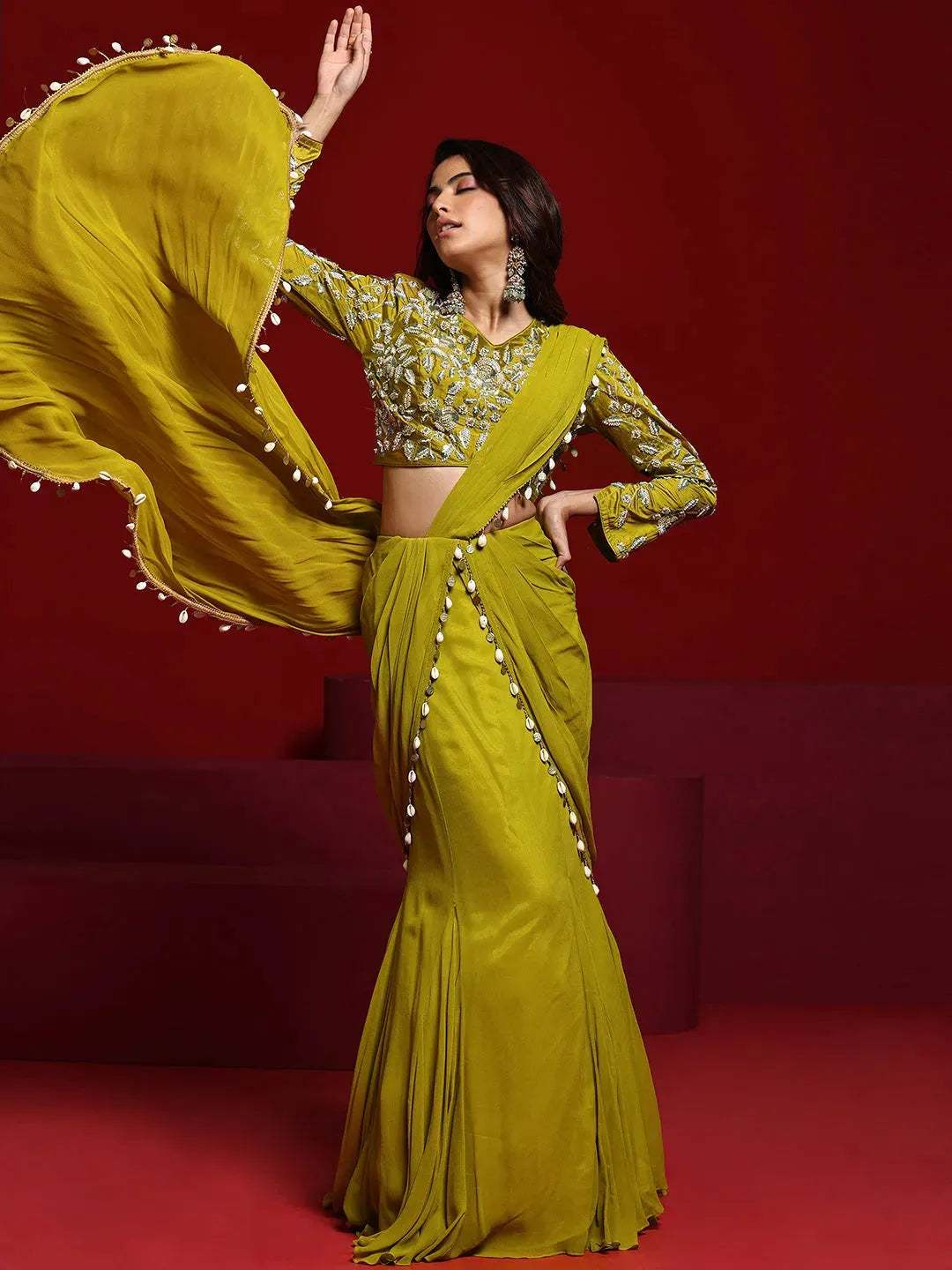  Libas Art Mustard Embellished Silk Blend Saree 