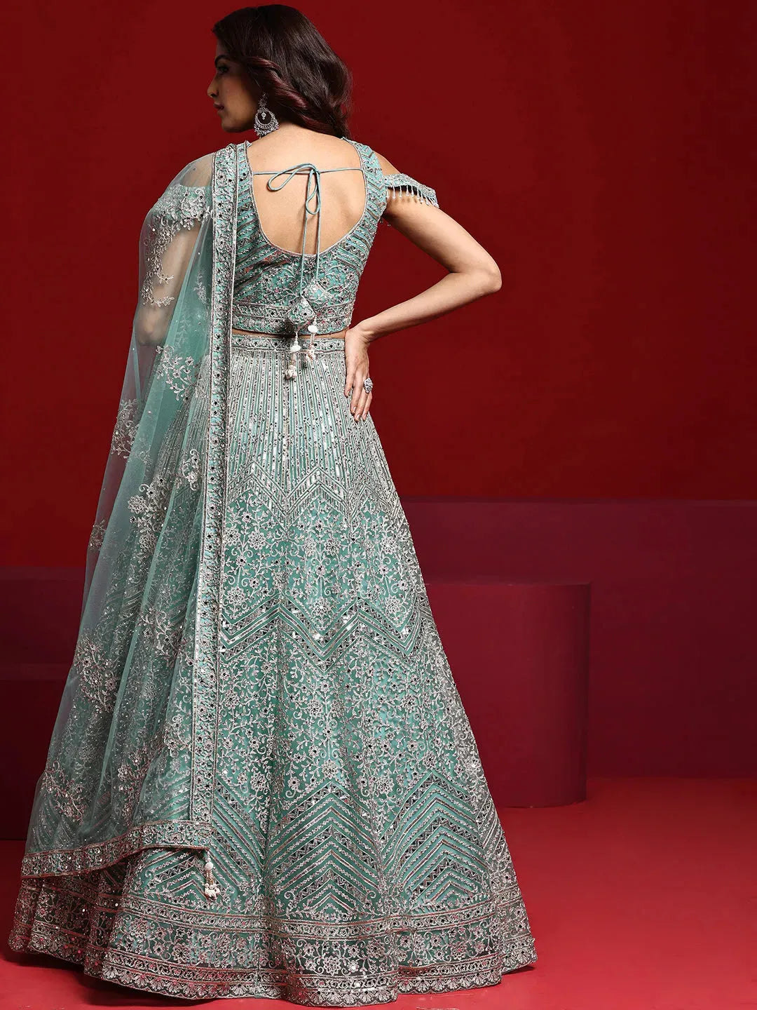 Libas Art Sea Green Embellished Net Lehenga Set 