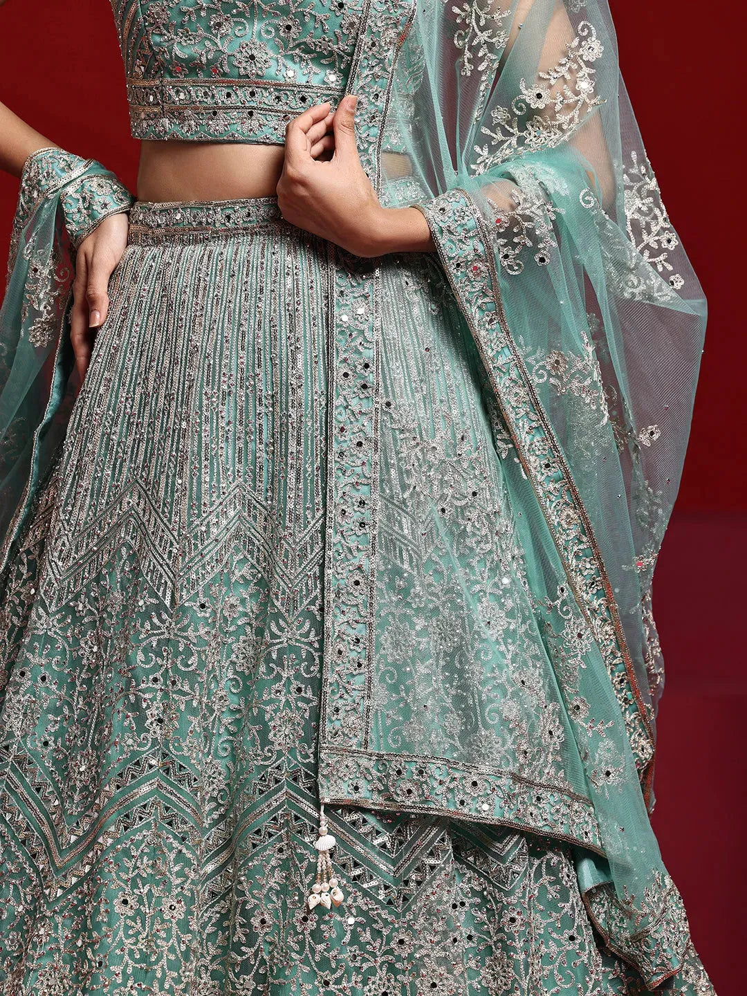  Libas Art Sea Green Embellished Net Lehenga Set 