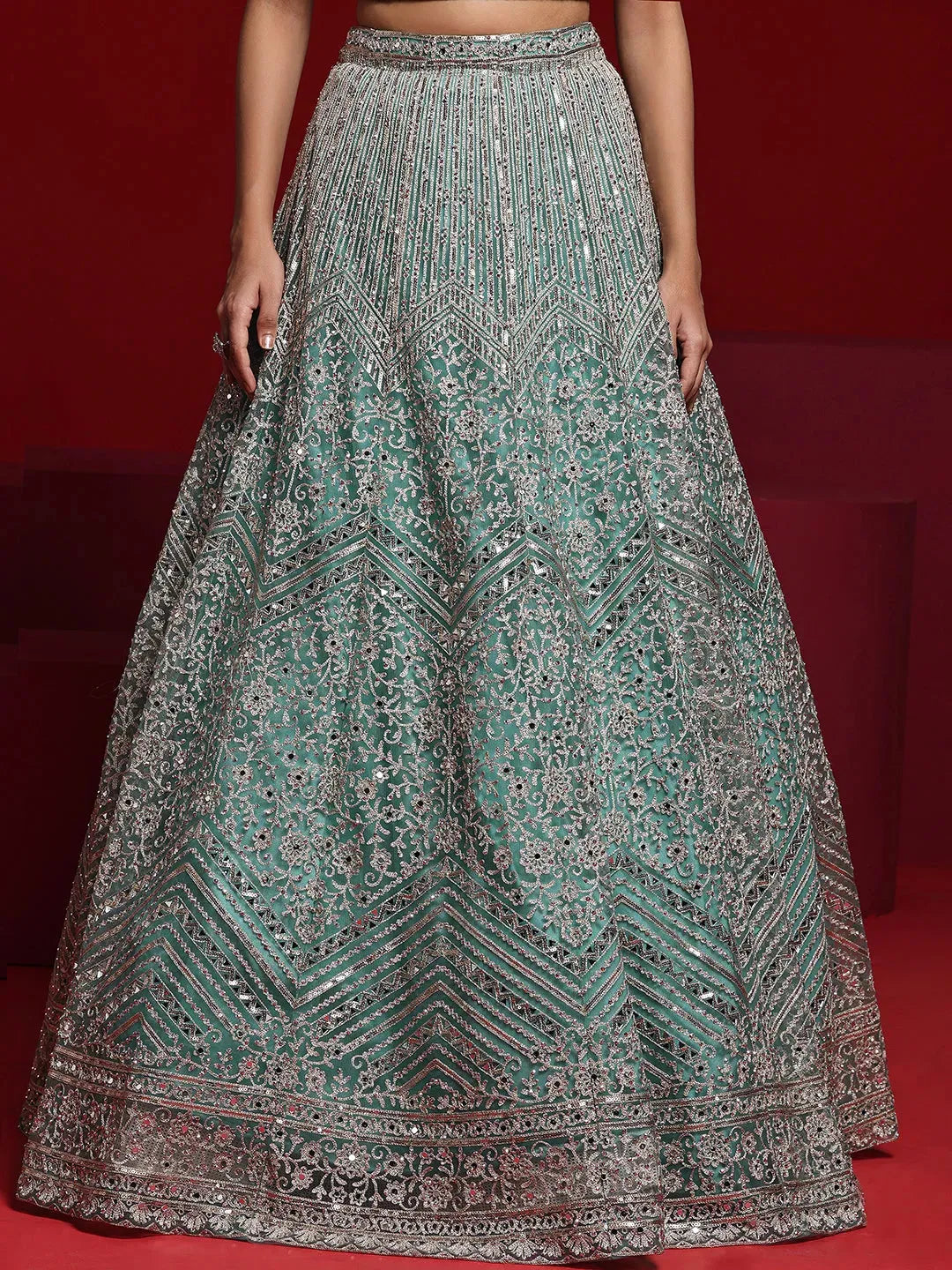  Libas Art Sea Green Embellished Net Lehenga Set 