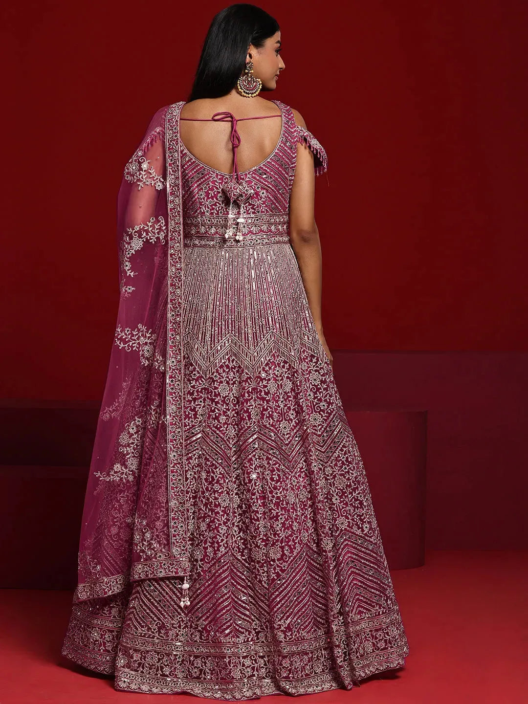 Libas Art Pink Embellished Nylon Gown With Dupatta 
