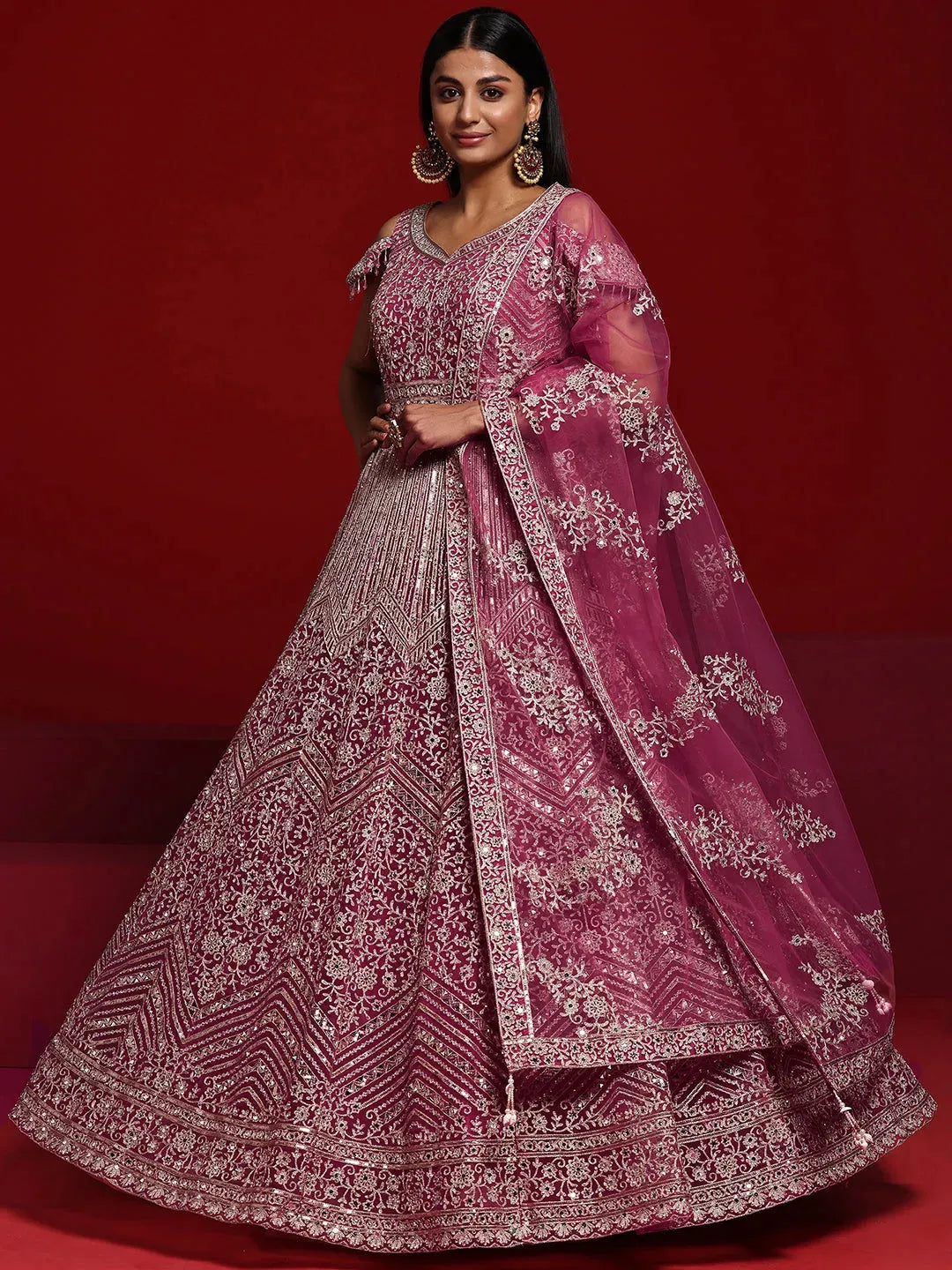  Libas Art Pink Embellished Nylon Gown With Dupatta 