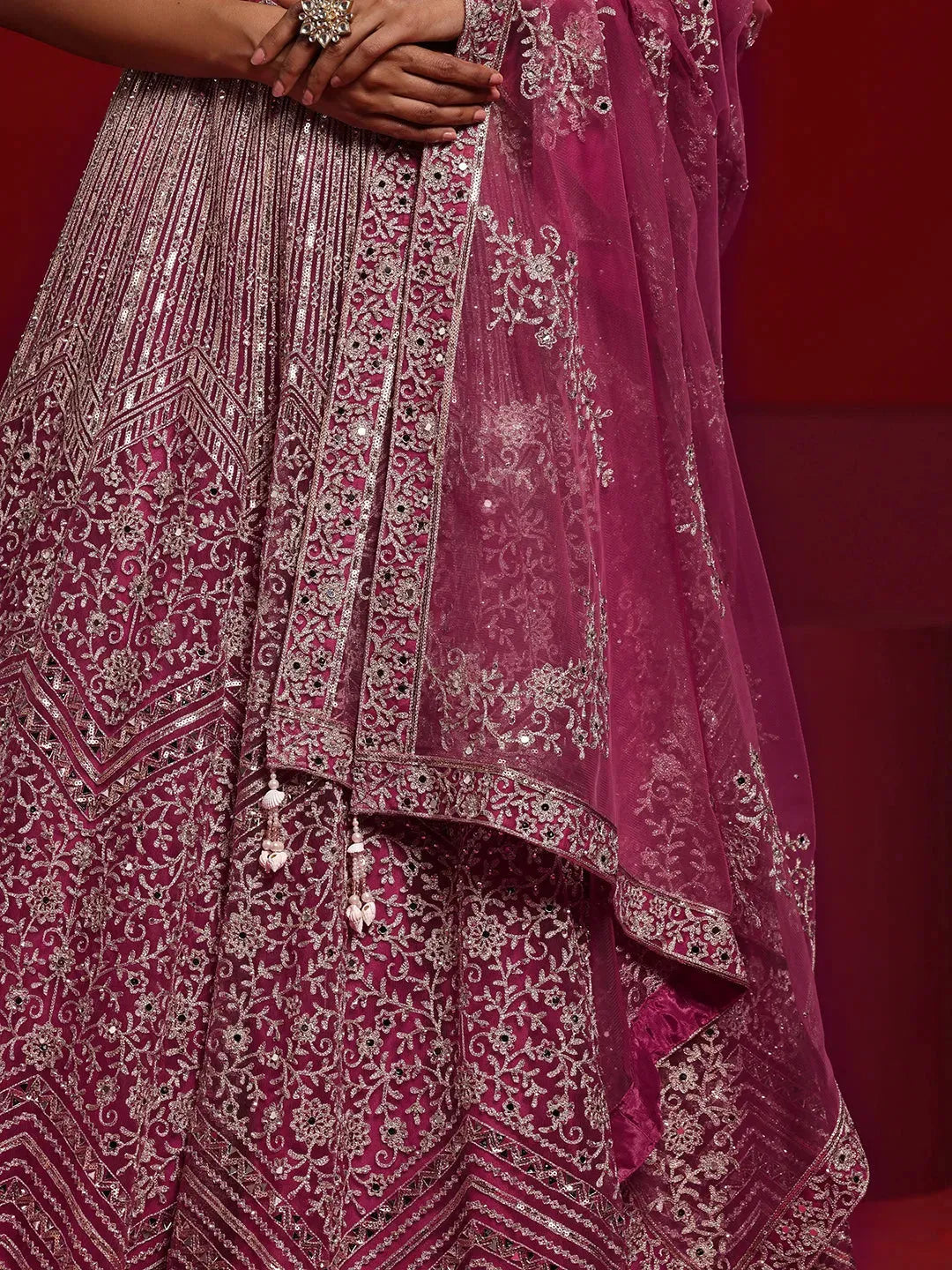  Libas Art Pink Embellished Nylon Gown With Dupatta 