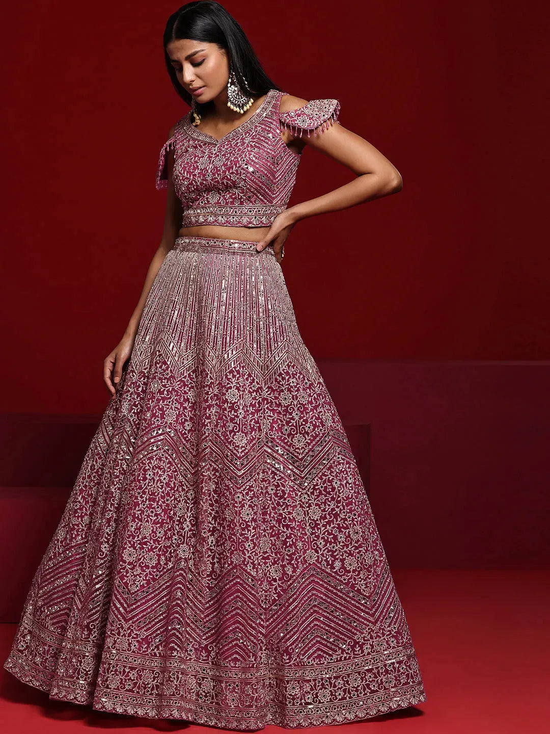  Libas Art Pink Embellished Net Lehenga Set 