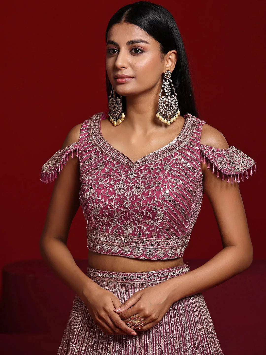  Libas Art Pink Embellished Net Lehenga Set 