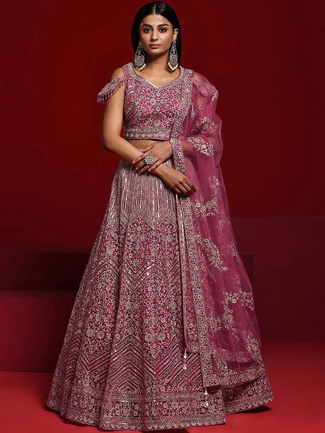  Libas Art Pink Embellished Net Lehenga Set 