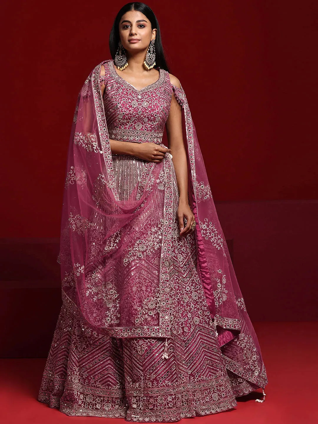  Libas Art Pink Embellished Net Lehenga Set 
