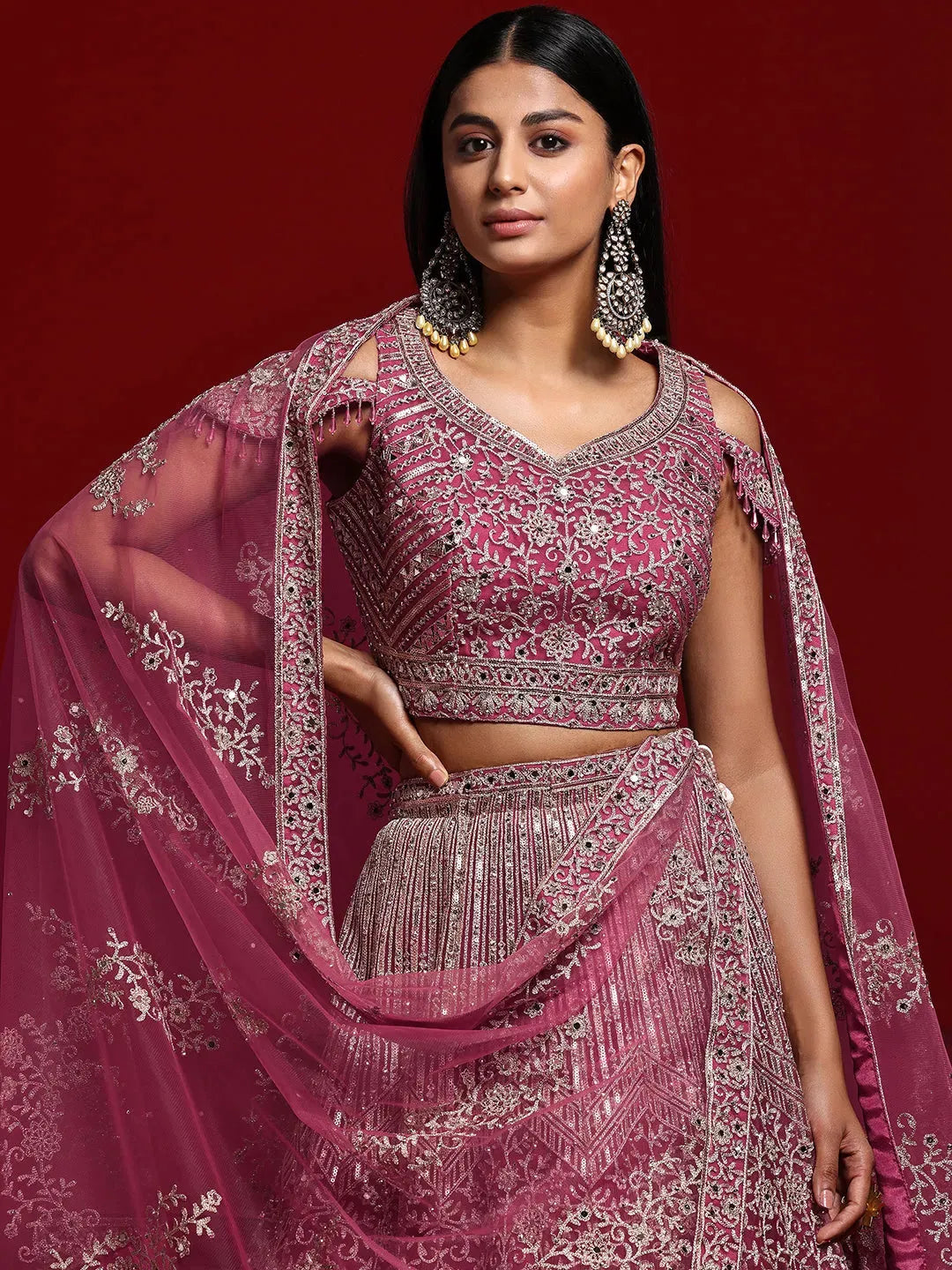  Libas Art Pink Embellished Net Lehenga Set 