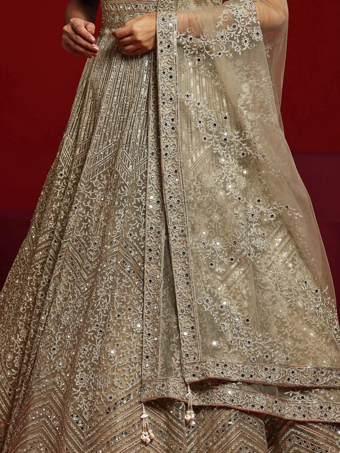  Libas Art Beige Embellished Nylon Gown With Dupatta 