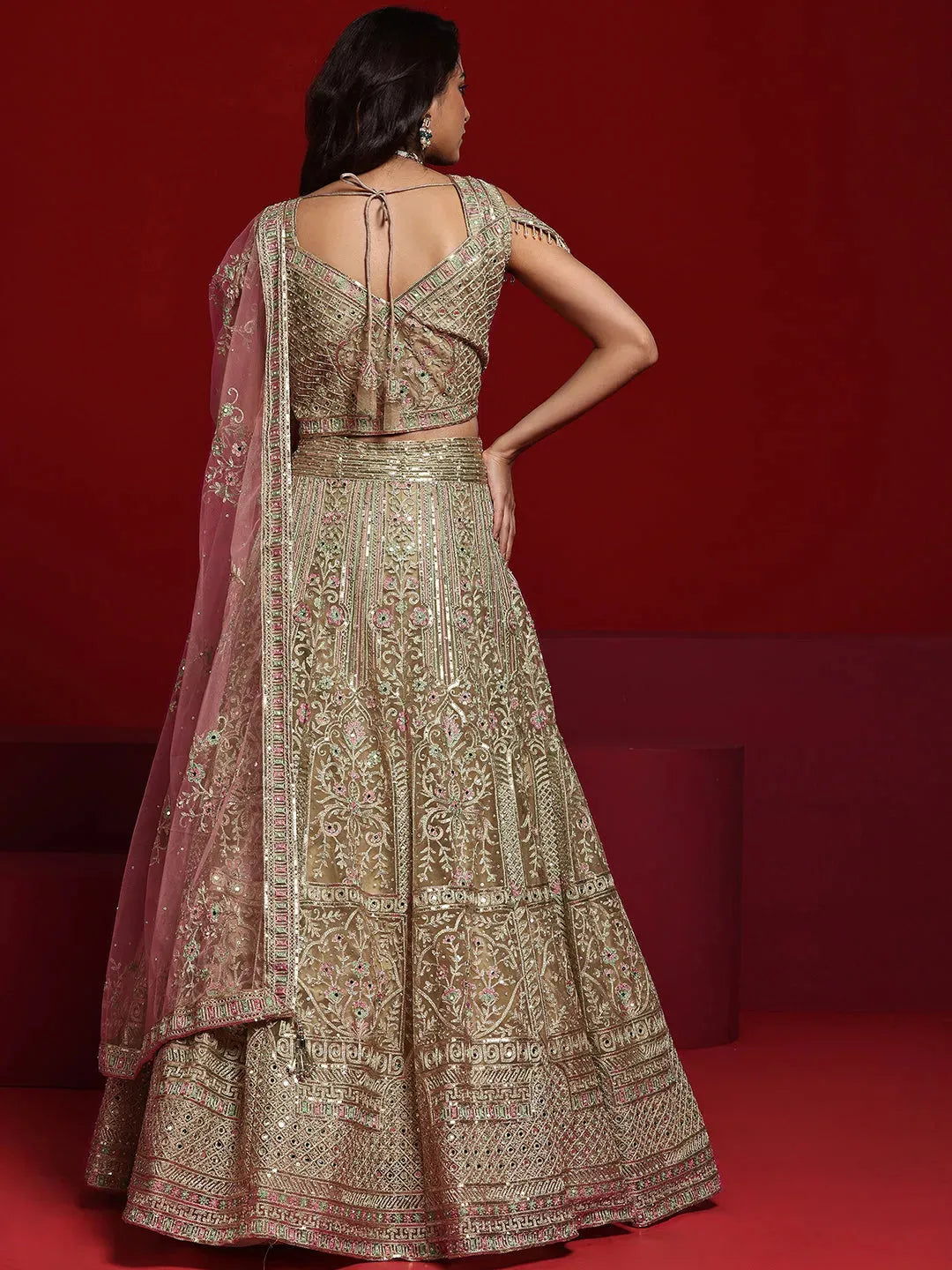  Libas Art Beige Embellished Net Lehenga Set 