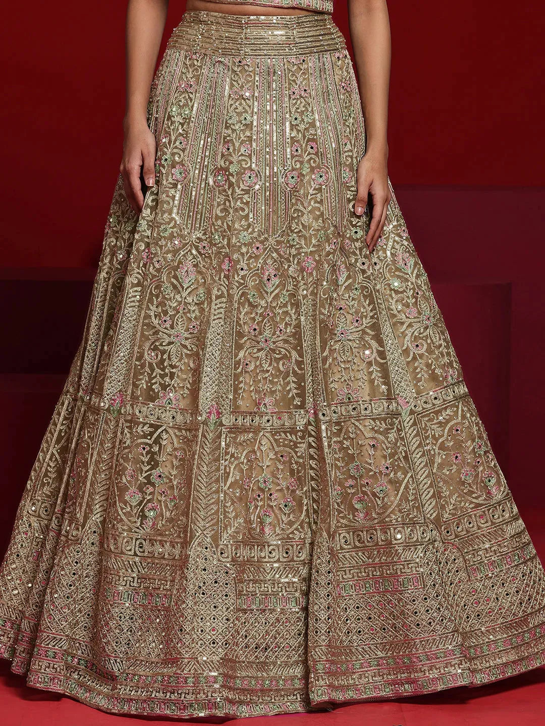  Libas Art Beige Embellished Net Lehenga Set 