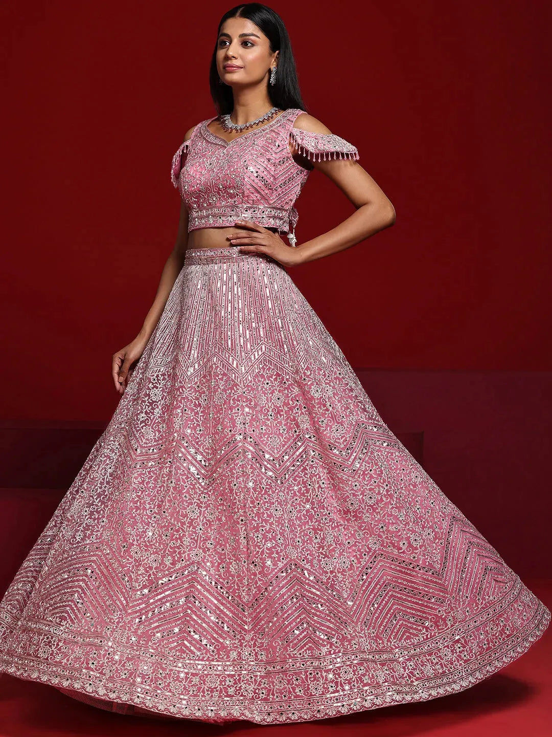  Libas Art Pink Embellished Net Lehenga Set 