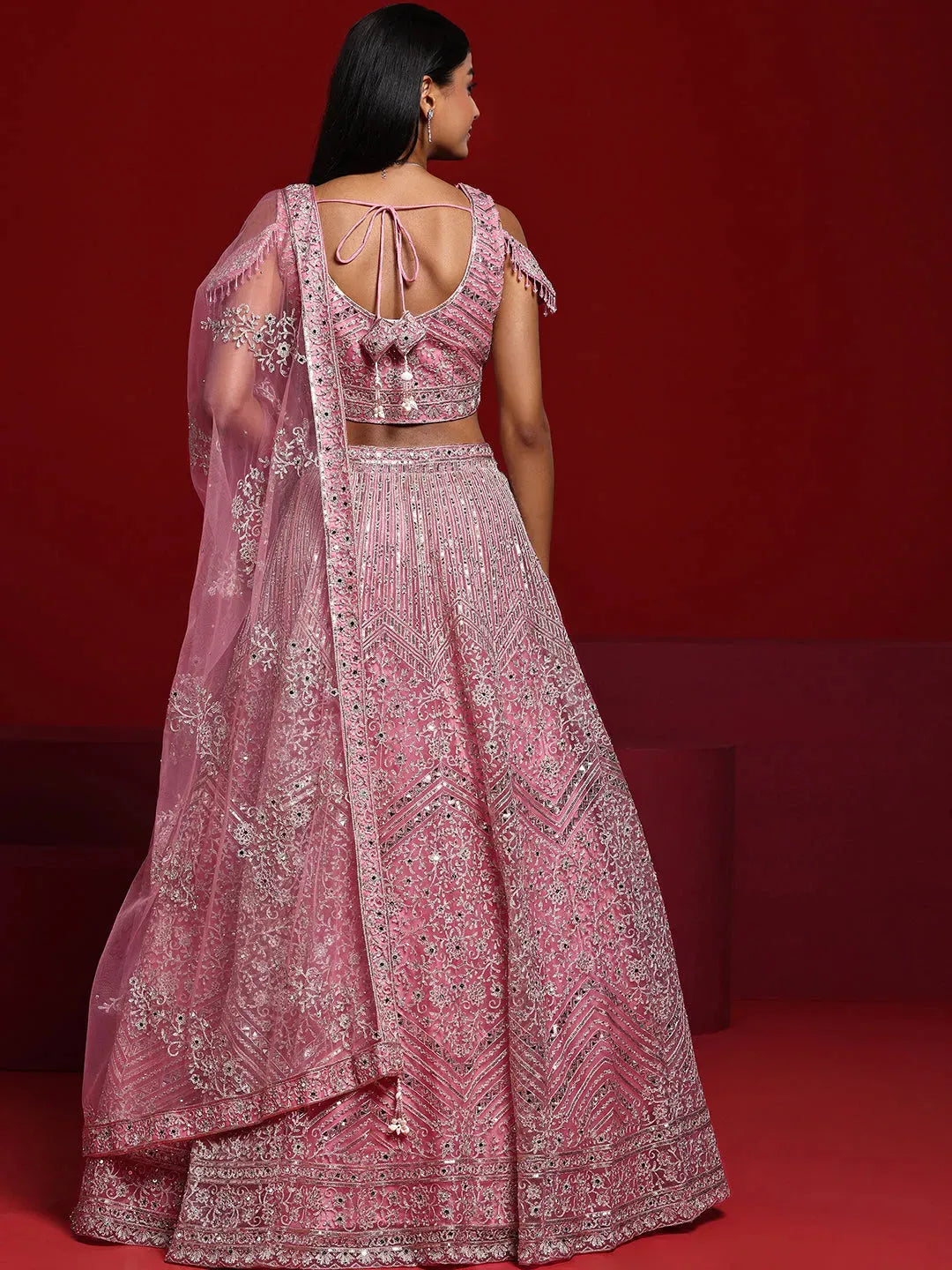  Libas Art Pink Embellished Net Lehenga Set 