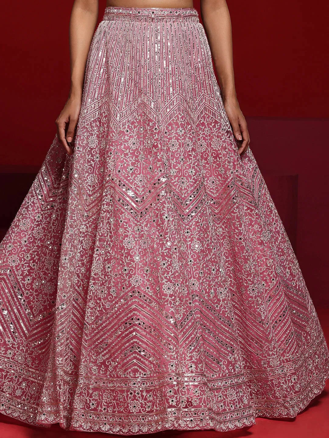 Libas Art Pink Embellished Net Lehenga Set 