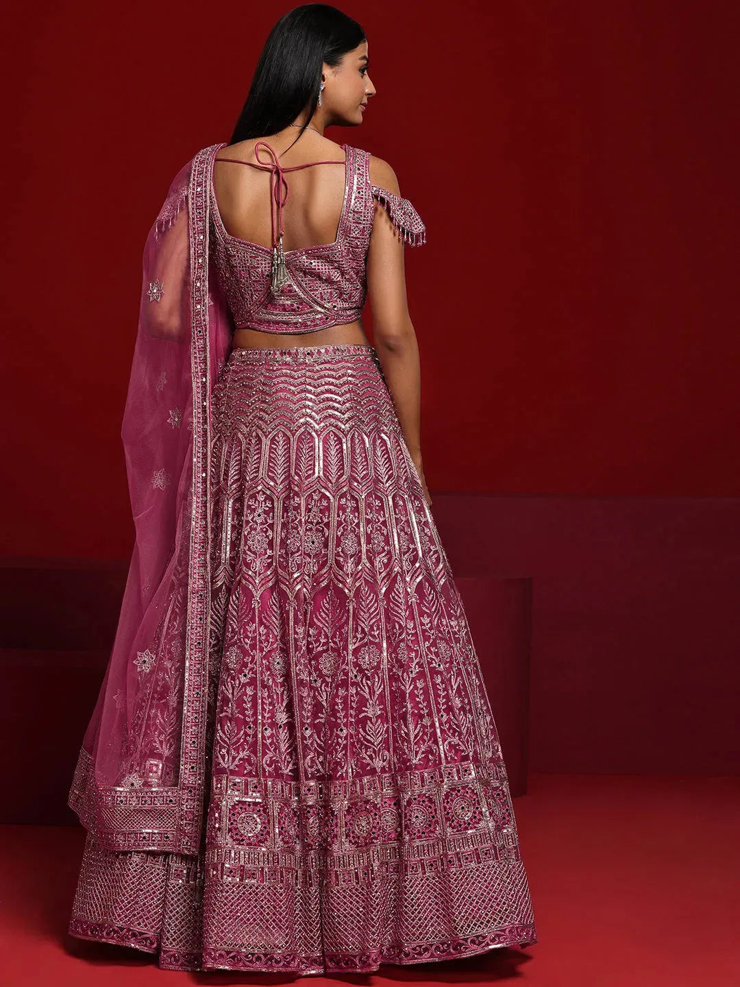  Libas Art Pink Embellished Net Lehenga Set 