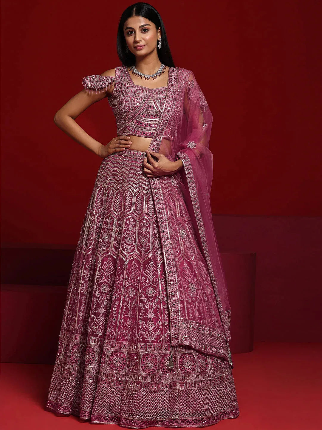 Buy Libas Art Pink Embellished Net Lehenga Set Online at Rs.11999 | Libas