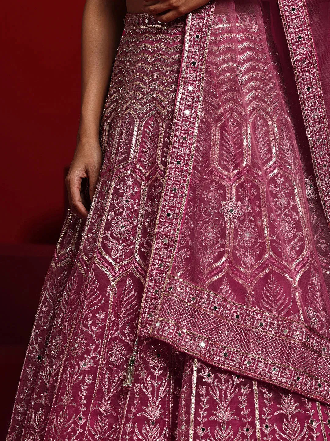  Libas Art Pink Embellished Net Lehenga Set 