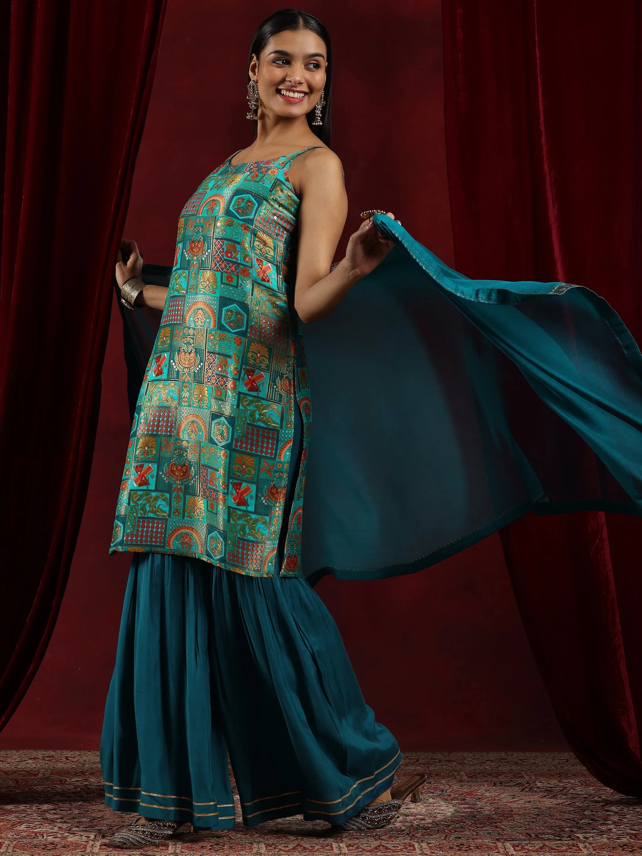 libas Blue Woven Design Silk Blend Straight Suit With Dupatta-picture-41