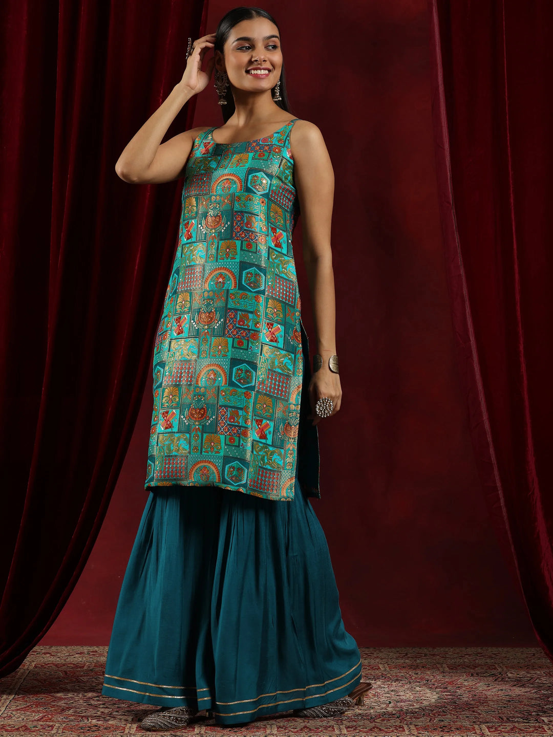  Libas Art Blue Woven Design Silk Blend Straight Suit With Dupatta 