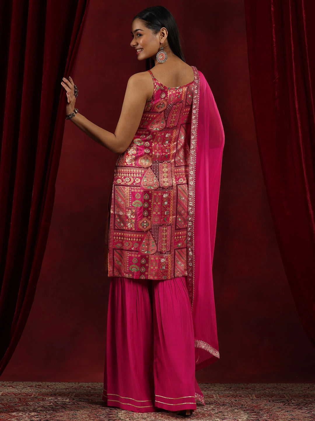  Libas Art Pink Woven Design Silk Blend Straight Suit With Dupatta 