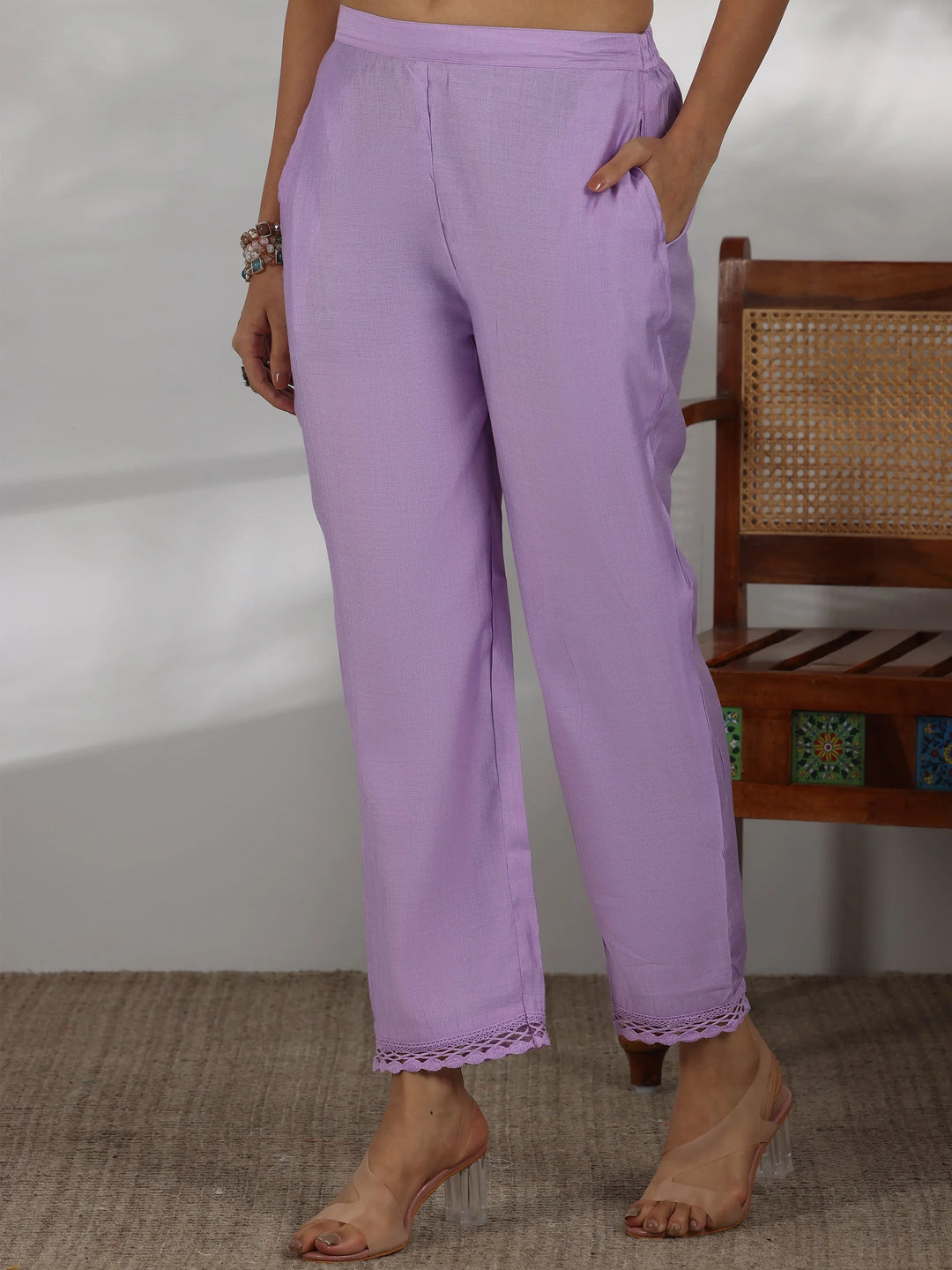  Lavender Yoke Design Silk Blend Straight Suit With Dupatta 