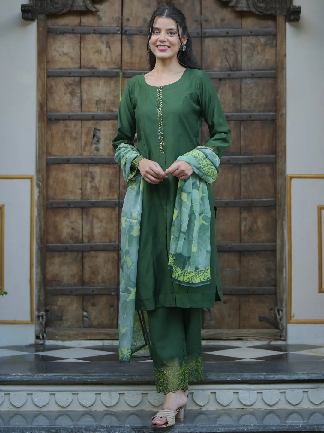 libas Green Yoke Design Silk Blend Straight Suit With Dupatta-picture-24
