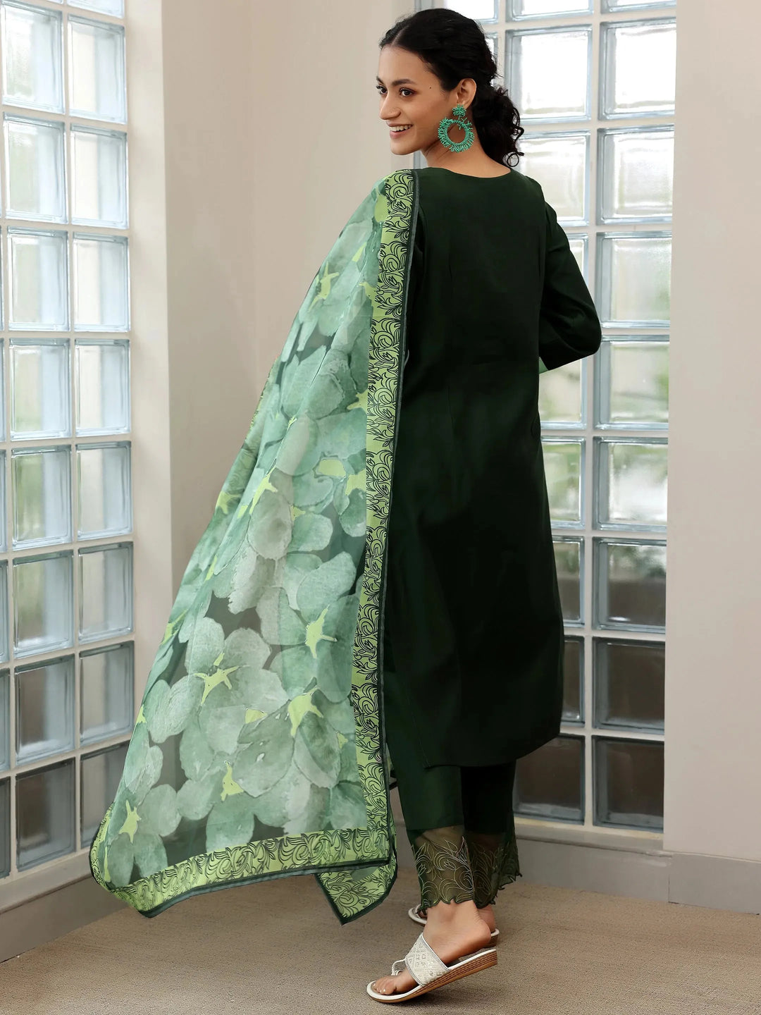  Green Yoke Design Silk Blend Straight Suit With Dupatta 