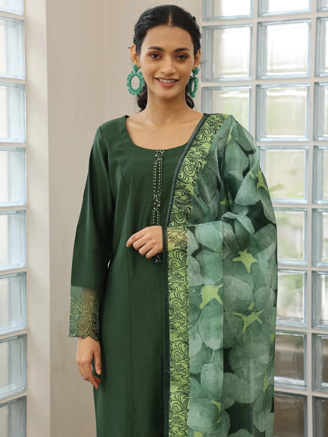  Green Yoke Design Silk Blend Straight Suit With Dupatta 
