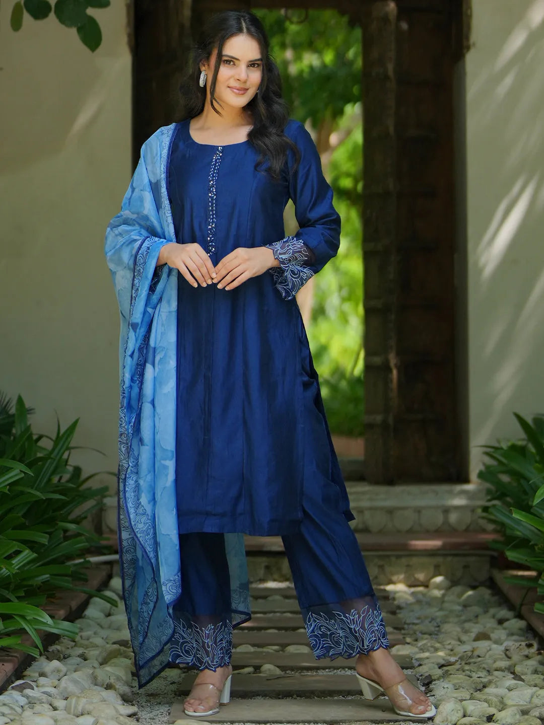 libas Blue Yoke Design Silk Blend Straight Suit With Dupatta-picture-32