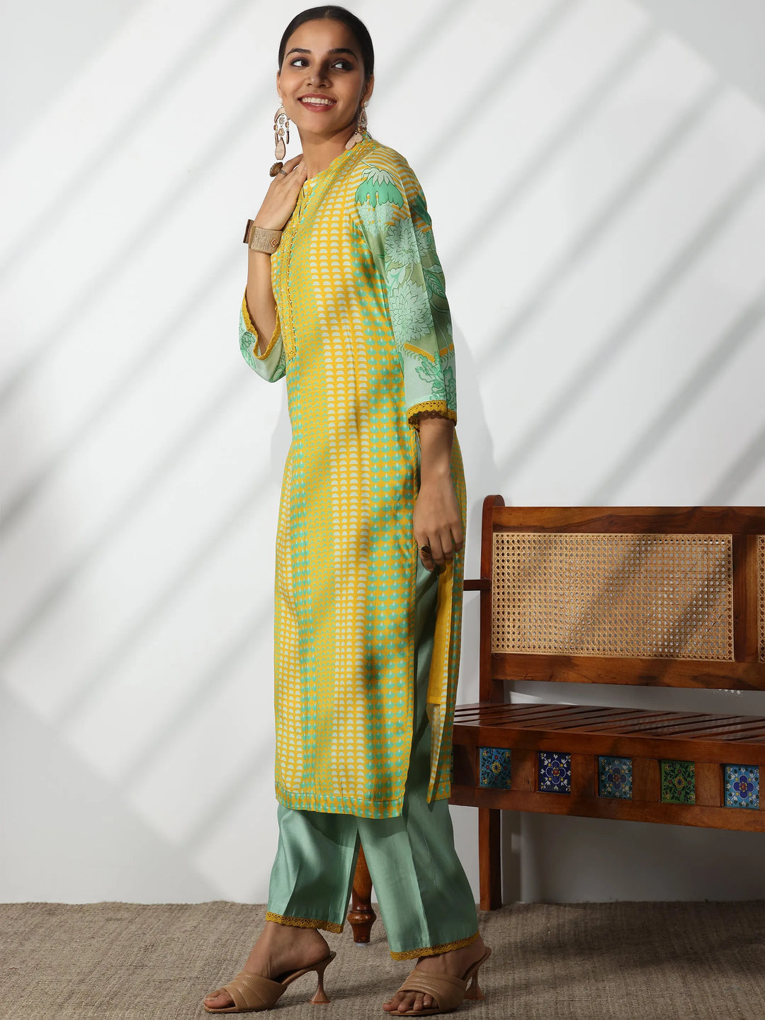  Yellow Printed Cotton Blend Straight Suit With Dupatta 