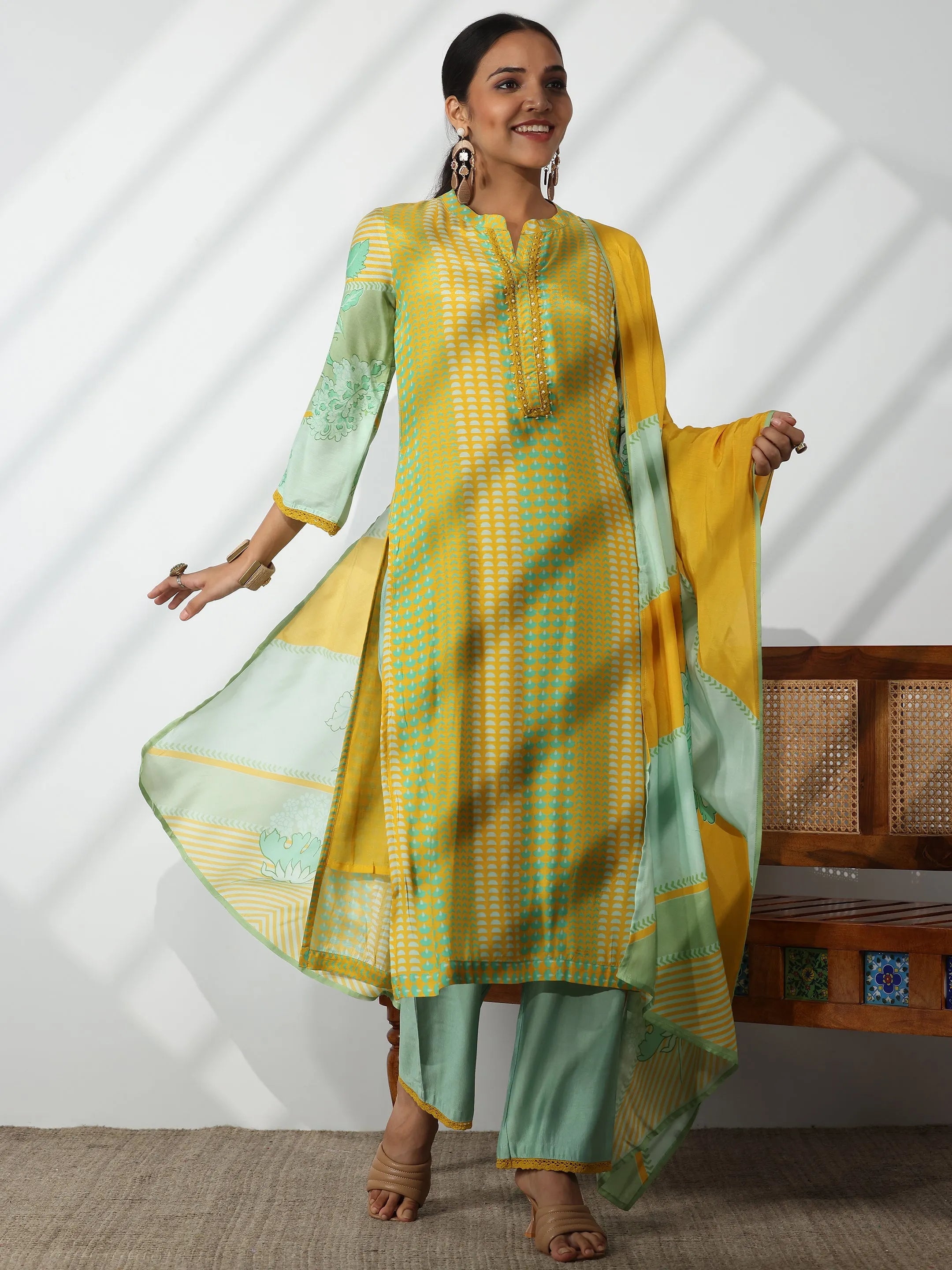 Yellow Printed Cotton Blend Straight Suit With Dupatta-image-49