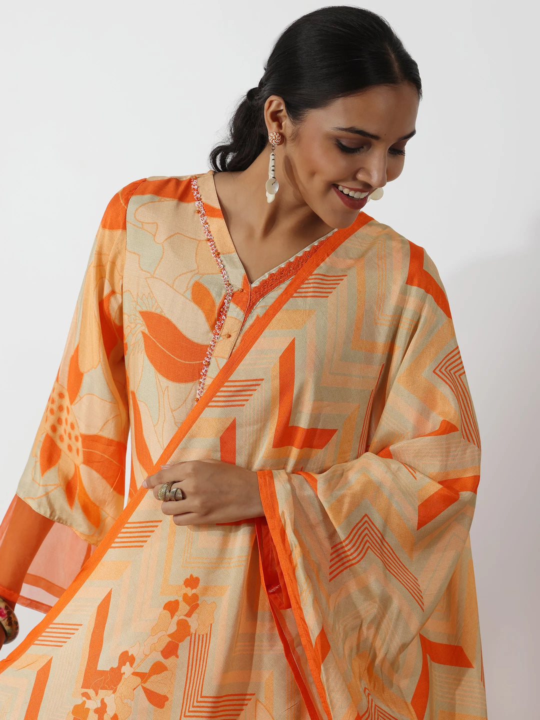  Grey Printed Cotton Blend Straight Suit With Dupatta 