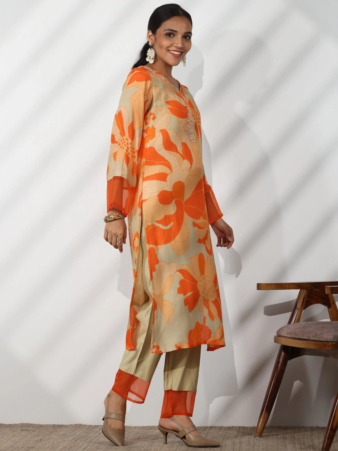  Grey Printed Cotton Blend Straight Suit With Dupatta 