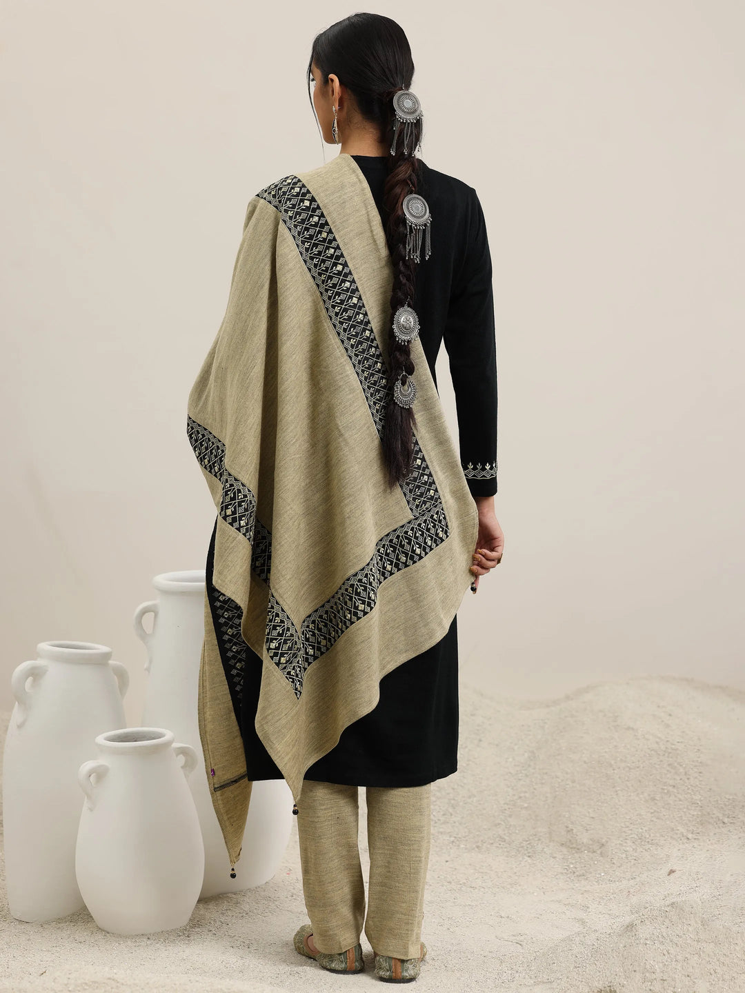  Black Yoke Design Wool Blend Straight Suit With Dupatta 