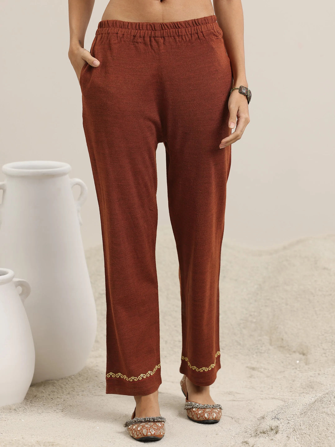  Rust Yoke Design Wool Blend Straight Suit With Dupatta 