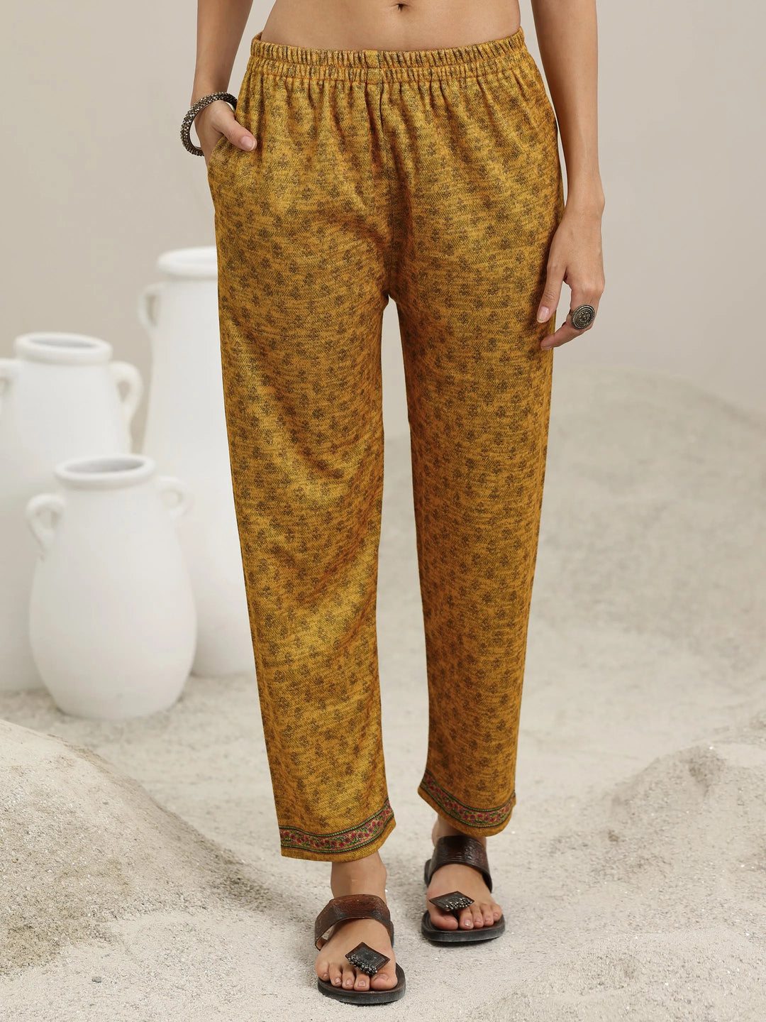  Mustard Printed Wool Blend Straight Suit With Dupatta 