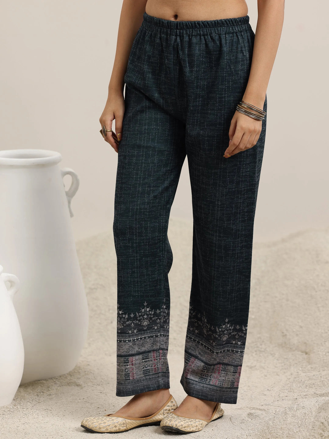  Grey Printed Wool Blend Straight Suit With Dupatta 