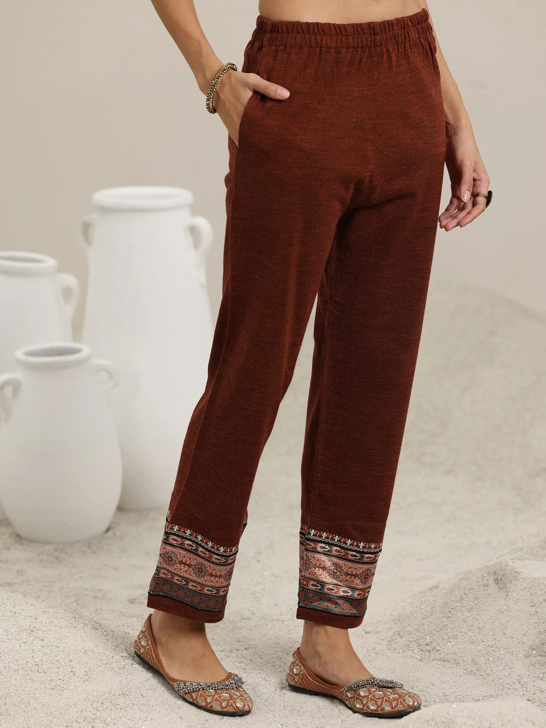  Rust Yoke Design Wool Blend Straight Suit With Dupatta 
