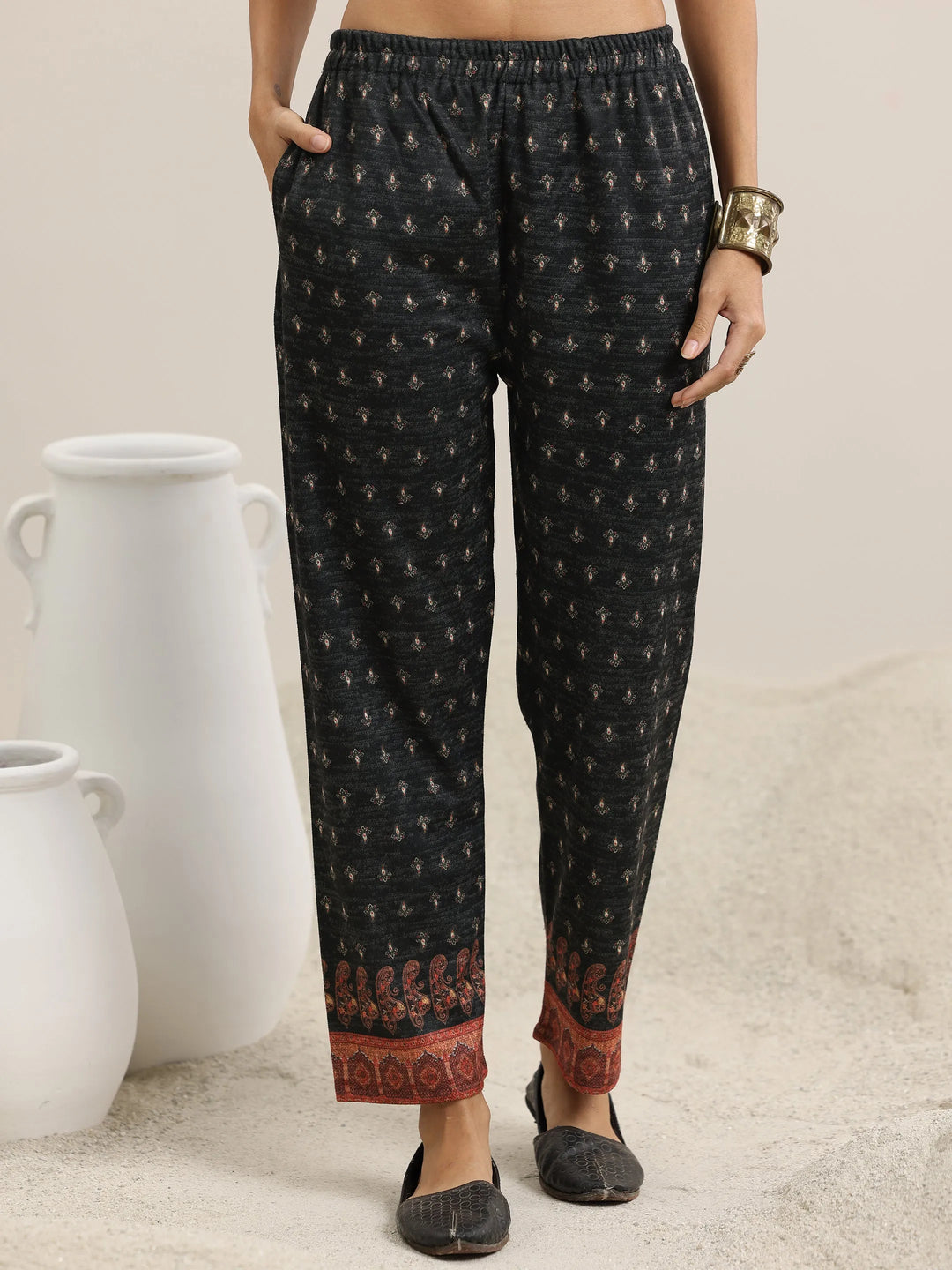  Grey Printed Wool Blend Straight Suit With Dupatta 