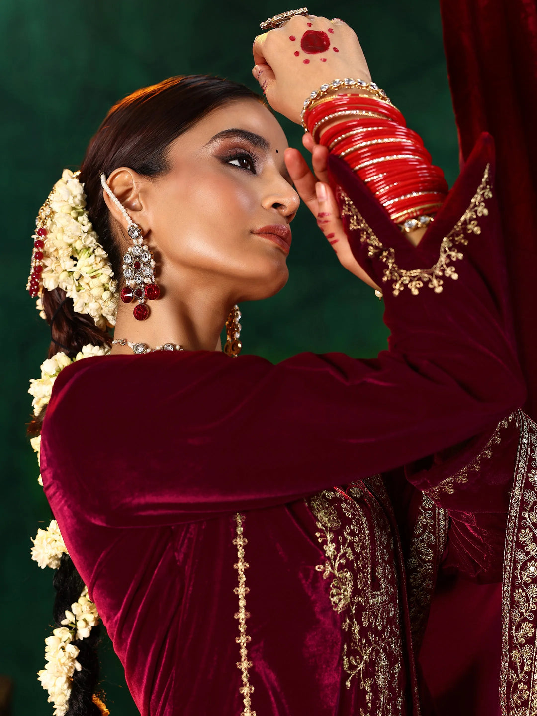  Maroon Yoke Design Velvet Straight Suit With Dupatta 