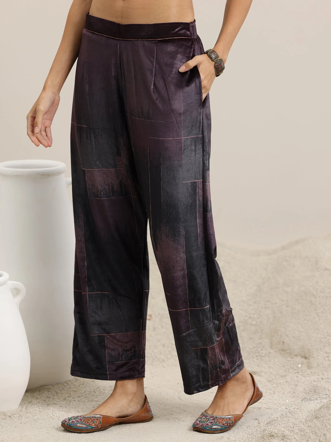  Brown Printed Velvet Straight Suit With Dupatta 
